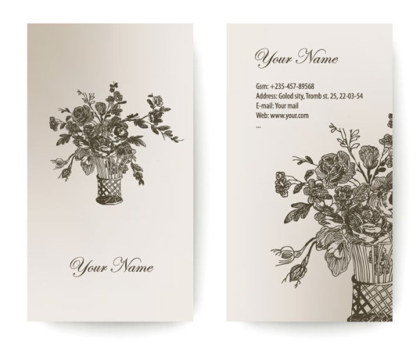 Set of Vintage with Flowers cards vector 03