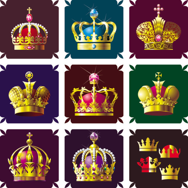 Set of gold color Crown vector 01