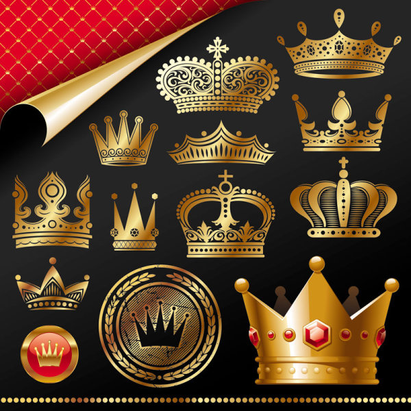 Set of gold color Crown vector 03