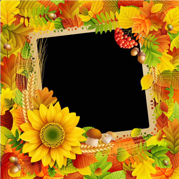 Flowers & Leaf vector Photo Frame 03