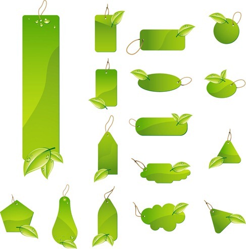 Green Leaf Tag Labels free Vector