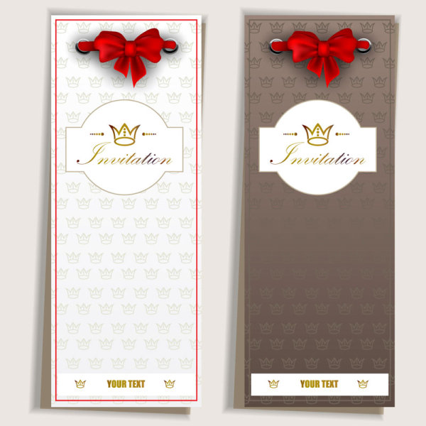 Red Bow Label cards vector 01
