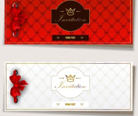 Red Bow Label cards vector 03