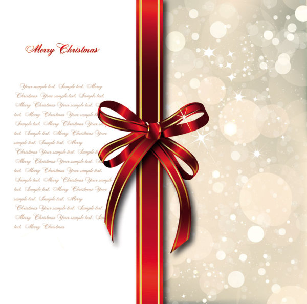 bow merry christmas cards vector 02