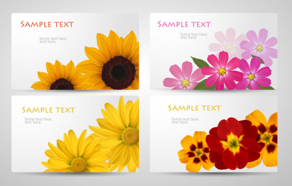 with Flowers cards vector template 03