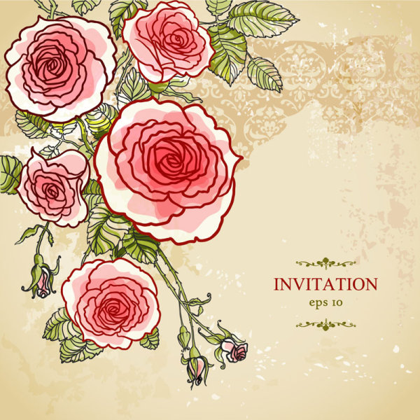 Hand painted rose vector background 02