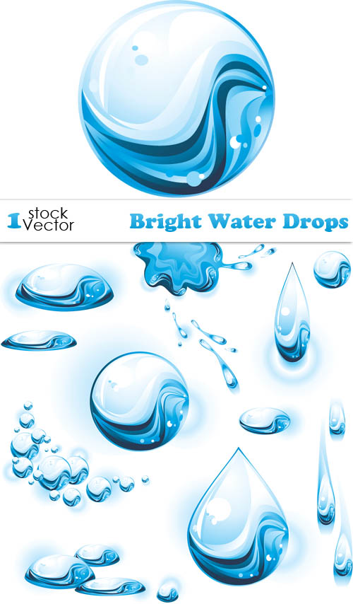 Set of Bright Water Drops Vector