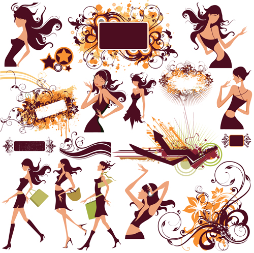 Stylish with girls free vector Collection
