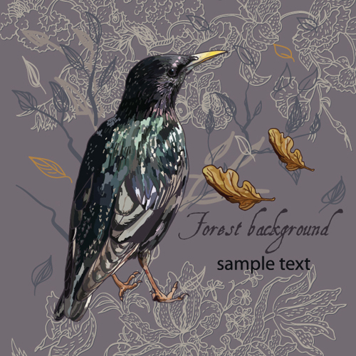 forest birds vector background 04