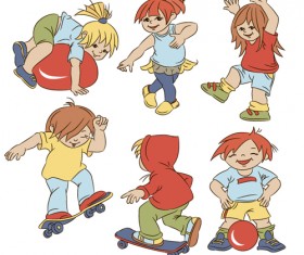 Set of cute cartoon children vector 02