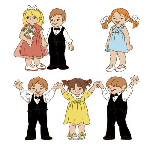 Set of cute cartoon children vector 03