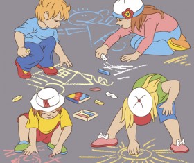 Set of cute cartoon children vector 04