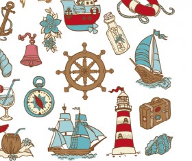 Elements of doodle sea vector icons 01