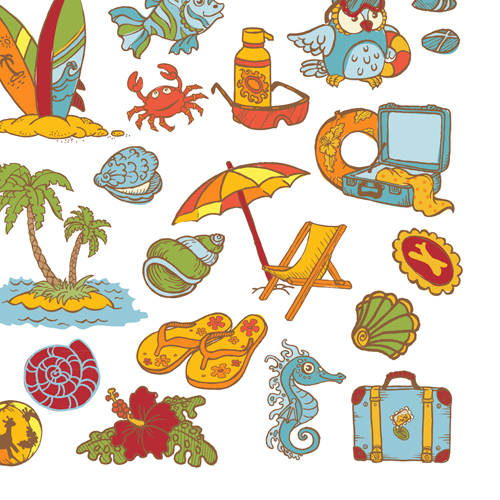 Elements of doodle sea vector icons 02