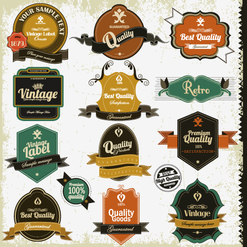 Set of Vintage badges & labels vector 01 free download