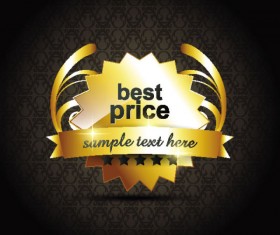 Set of gold color badges & labels vector 01