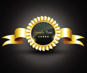 Set of gold color badges & labels vector 05