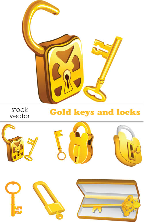 Set of Gold color keys & locks vector