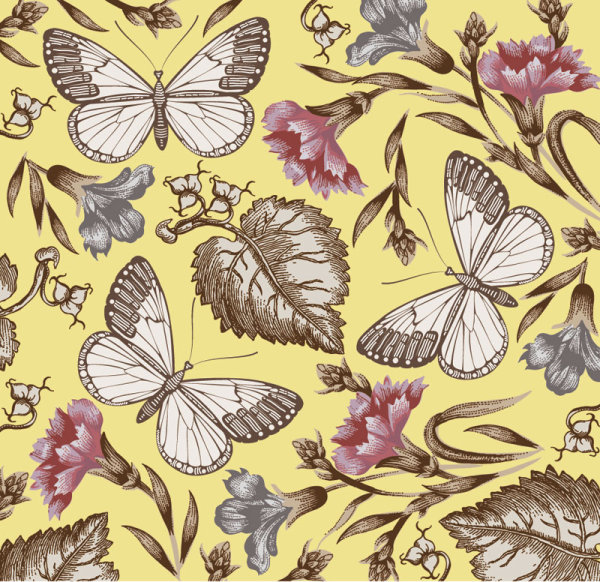 Elements of Butterfly & Flower vector 01