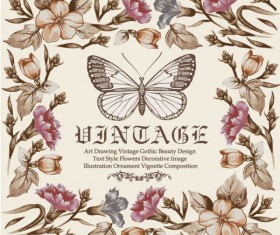 Elements of Butterfly & Flower vector 02