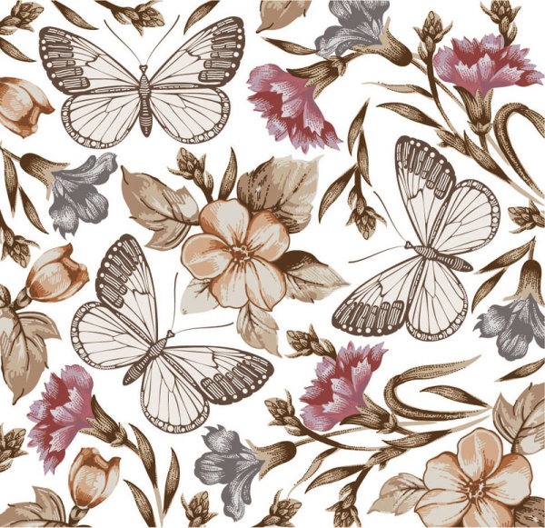 Elements of Butterfly & Flower vector 04