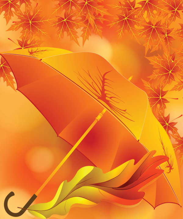 Maple Leaves and Umbrella vector background 01
