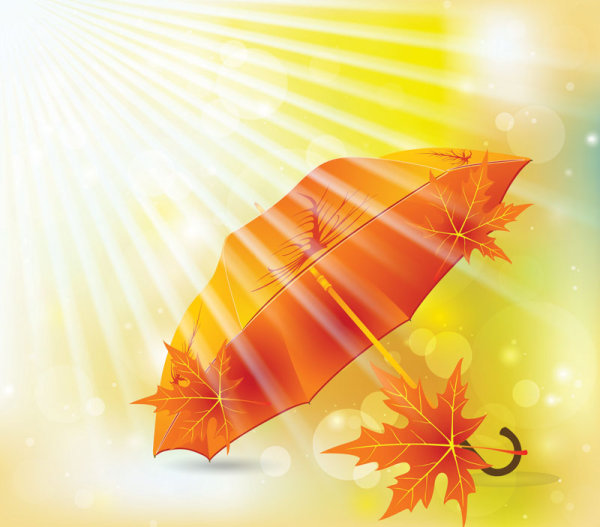 Maple Leaves and Umbrella vector background 02