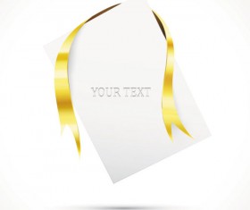 Gold ribbon Invitation card vector 01