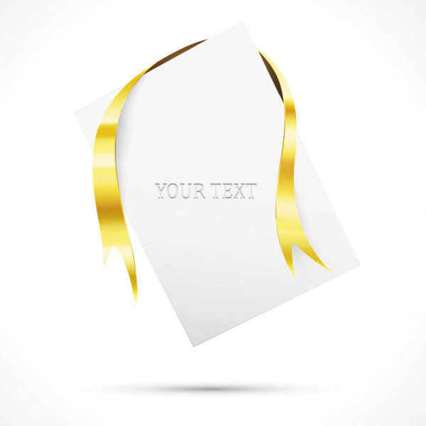 Gold ribbon Invitation card vector 01