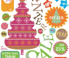 Christmas elements labels vector set 05
