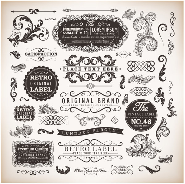 Vintage labels and Borders vector 01