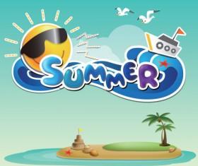 cartoon Summer elements vector 01