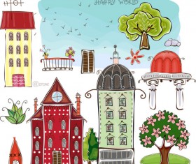 Set of cartoon City elements vector 01