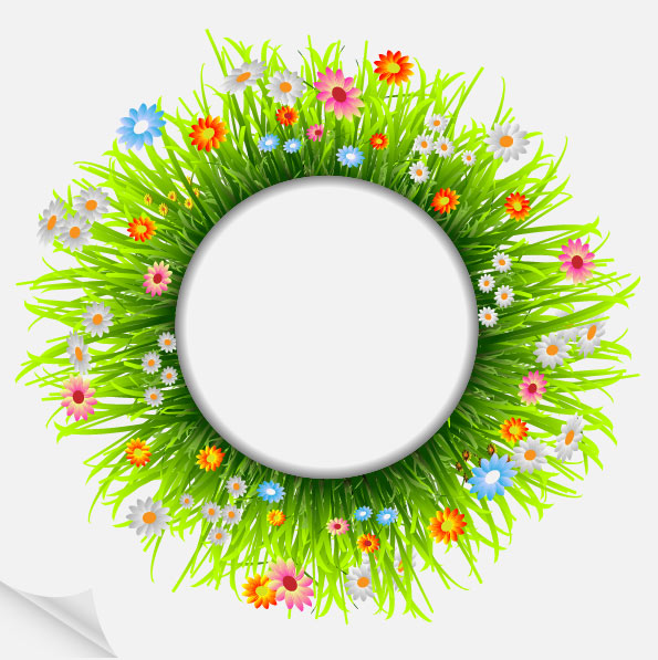 Grass and Flowers Decoration elements vector 01