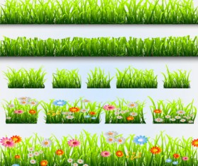 Grass and Flowers Decoration elements vector 04