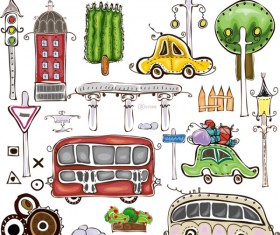 Set of cartoon City elements vector 02