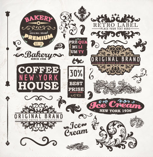 Vintage elements labels and Borders vector 02