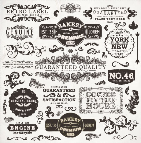Vintage elements labels and Borders vector 03
