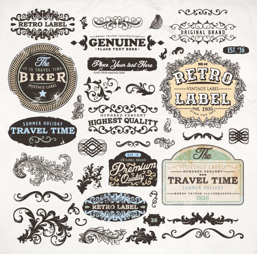 Vintage elements labels and Borders vector 04