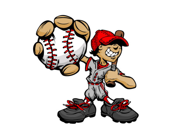 funny cartoon Baseball player vector 03