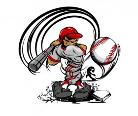 funny cartoon Baseball player vector 04