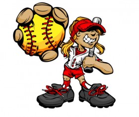 funny cartoon Baseball player vector 05