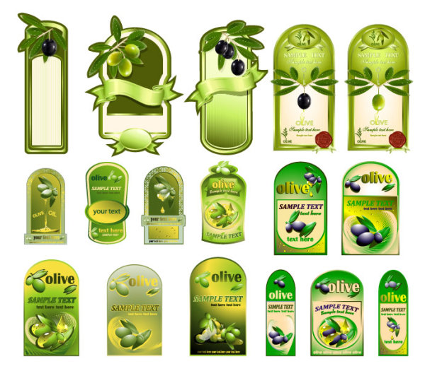 Set of olive oil label Stickers vector 04