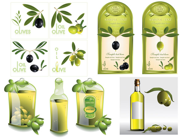 Set of olive oil label Stickers vector 05