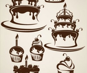 cartoon Cake elements Silhouettes vector