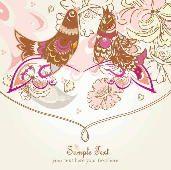 Drawing romantic floral vector background 01