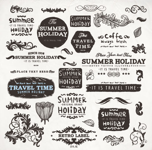 Vintage elements labels and Borders vector 01