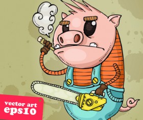 Funny Cartoon Piggy vector 03