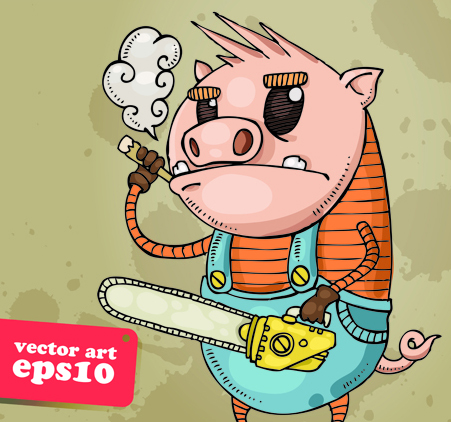 Funny Cartoon Piggy vector 03