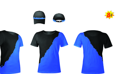 Set of t-shirts and baseball caps elements vector 03